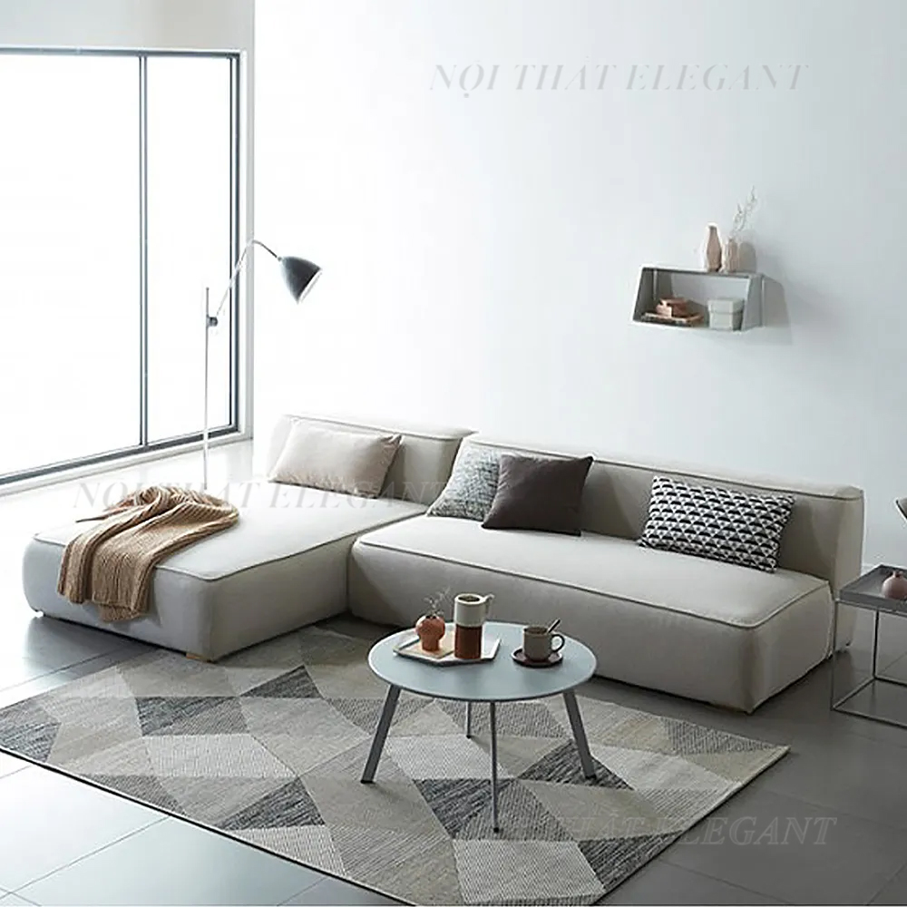 Bộ Sofa modun chữ L cao cấp, khung gỗ sồi tự nhiên, chân kim loại, nệm mút  D40, bề mặt bọc vải nhung - EL-SF14 - Nội thất Elegant